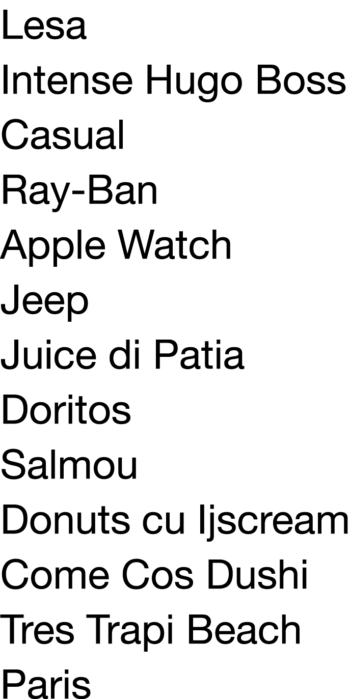 Lesa Intense Hugo Boss Casual Ray-Ban Apple Watch Jeep Juice di Patia Doritos Salmou Donuts cu Ijscream Come Cos Dush   