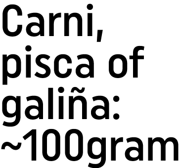 Carni, pisca of galiña:  100gram
