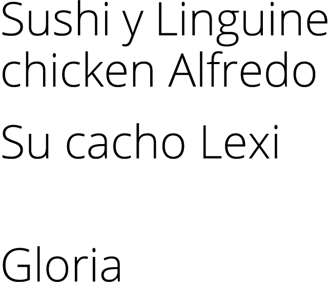 Sushi y Linguine chicken Alfredo Su cacho Lexi Gloria