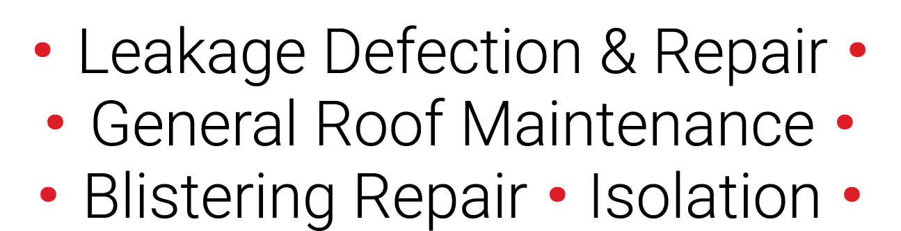 · Leakage Defection & Repair · · General Roof Maintenance · · Blistering Repair · Isolation ·