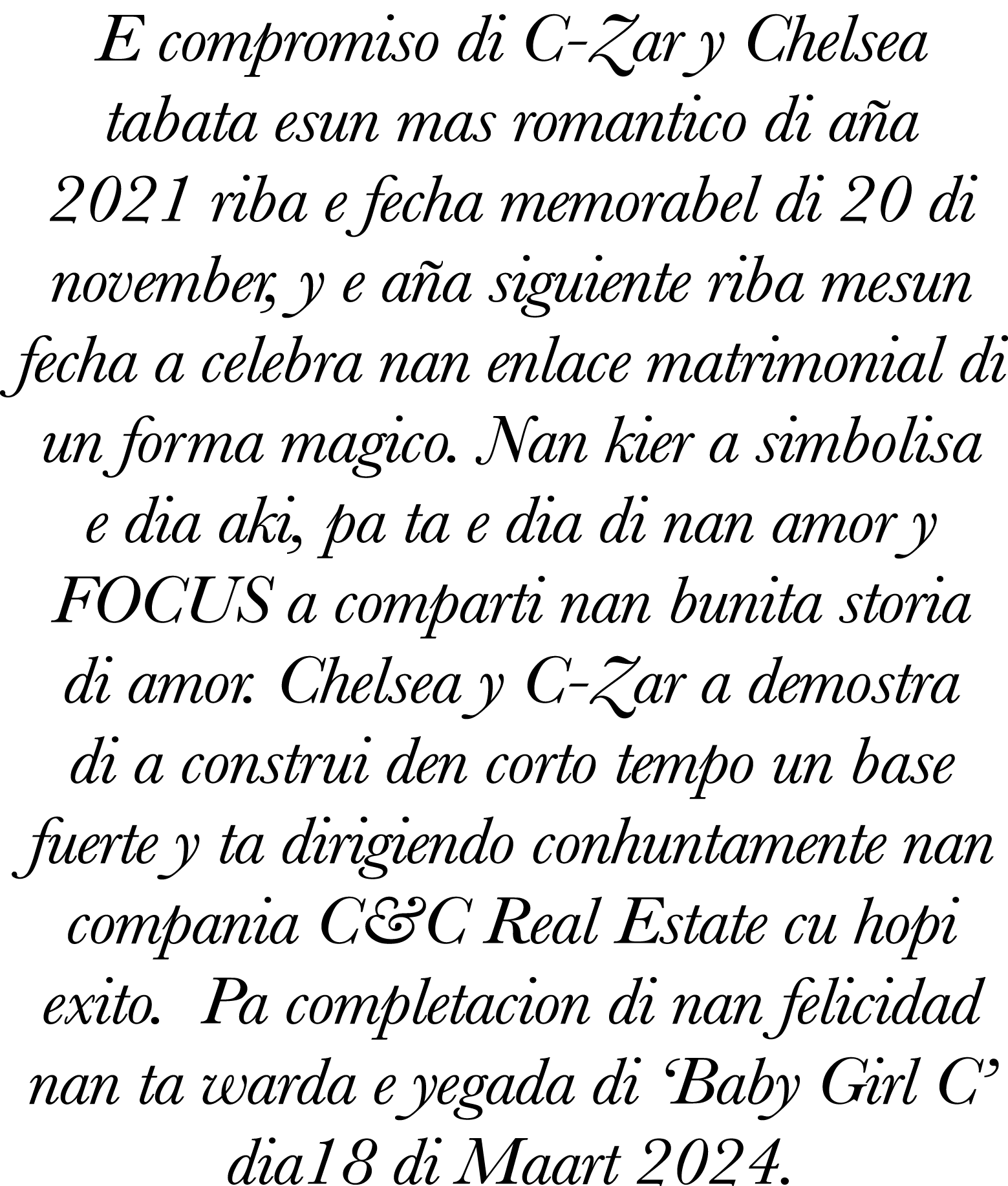 E compromiso di C Zar y Chelsea tabata esun mas romantico di a a 2021 riba e fecha memorabel di 20 di november, y e a...