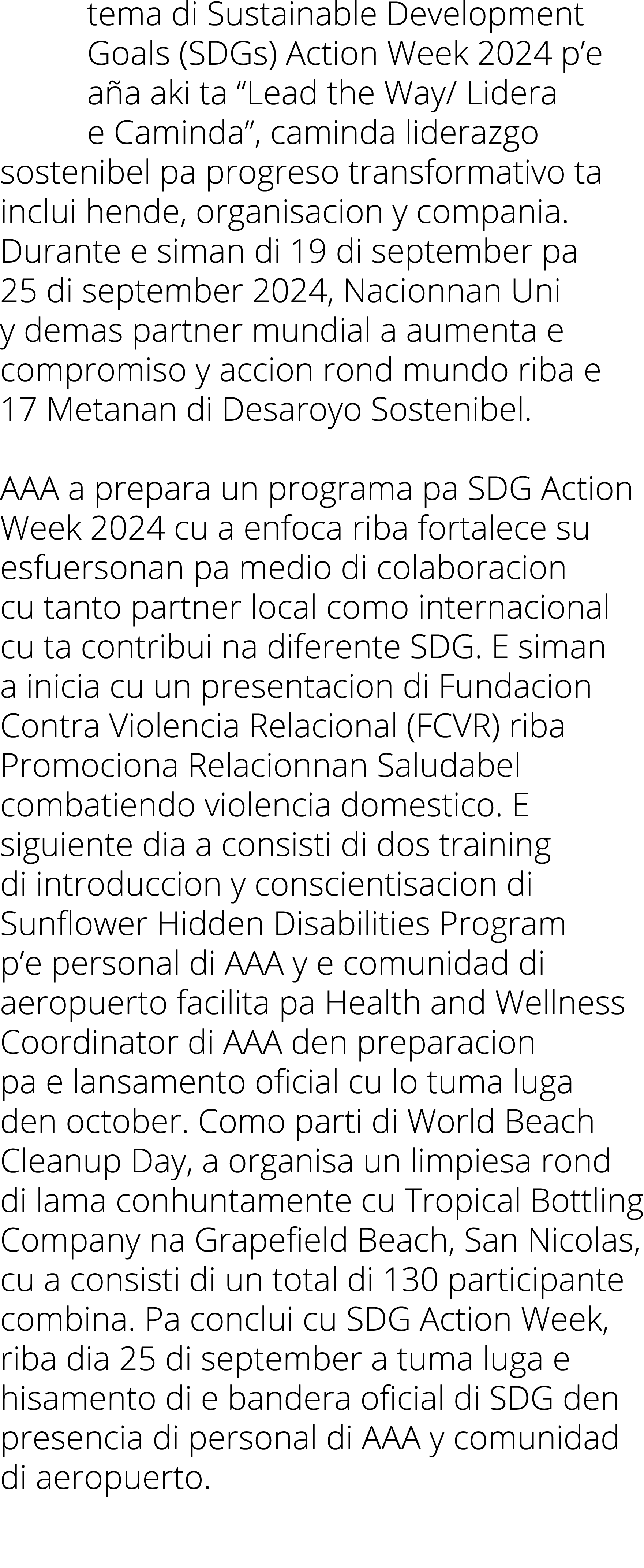 tema di Sustainable Development Goals (SDGs) Action Week 2024 p e aña aki ta  Lead the Way  Lidera e Caminda , camind   