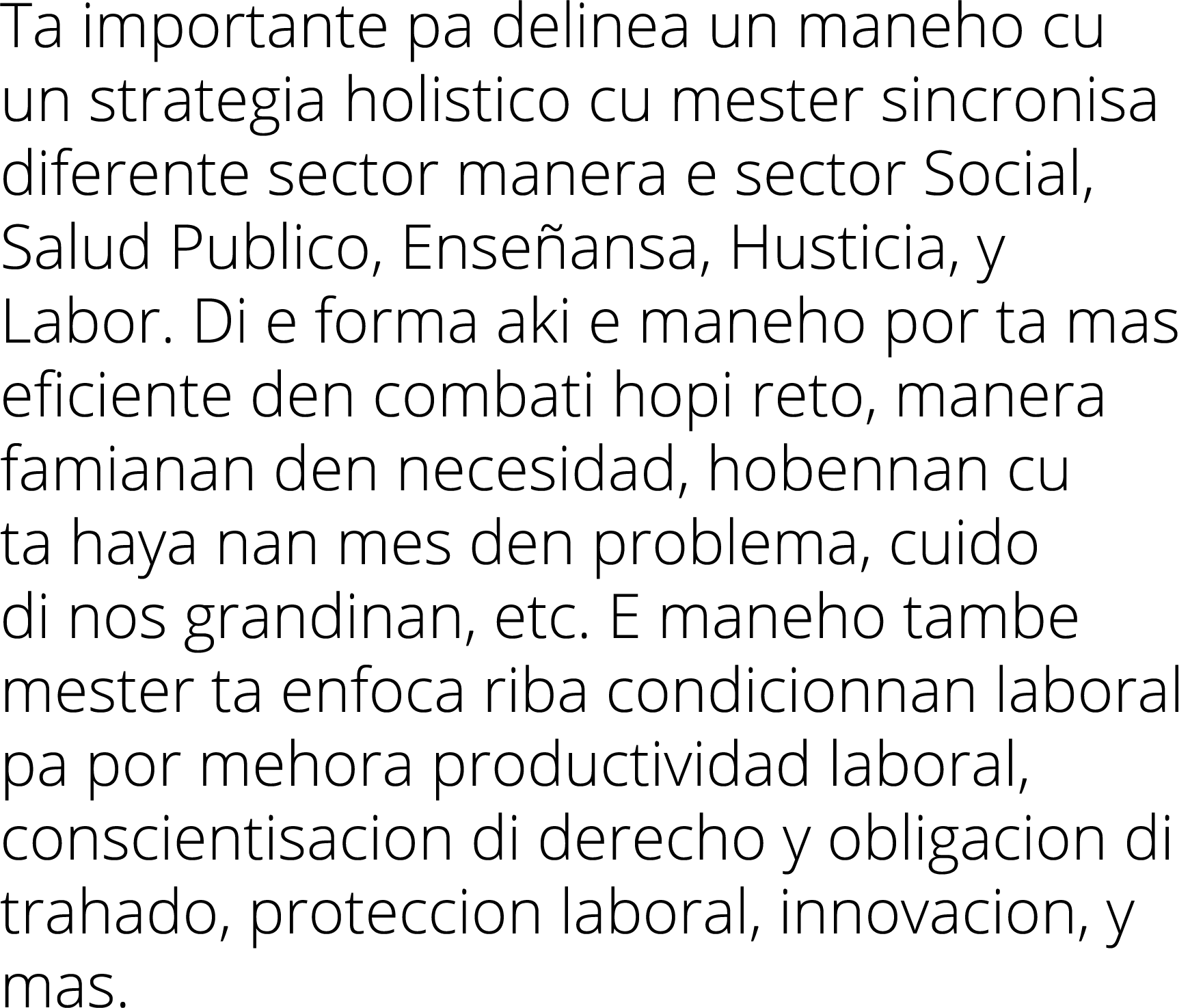 Ta importante pa delinea un maneho cu un strategia holistico cu mester sincronisa diferente sector manera e sector So   