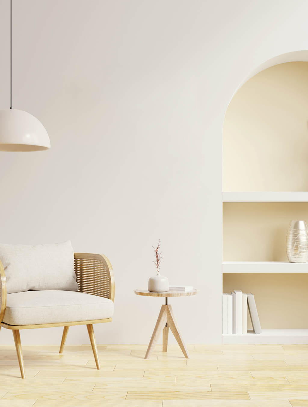Mockup frames in living room interior with chair and decor,Scandinavian style 3d rendering
