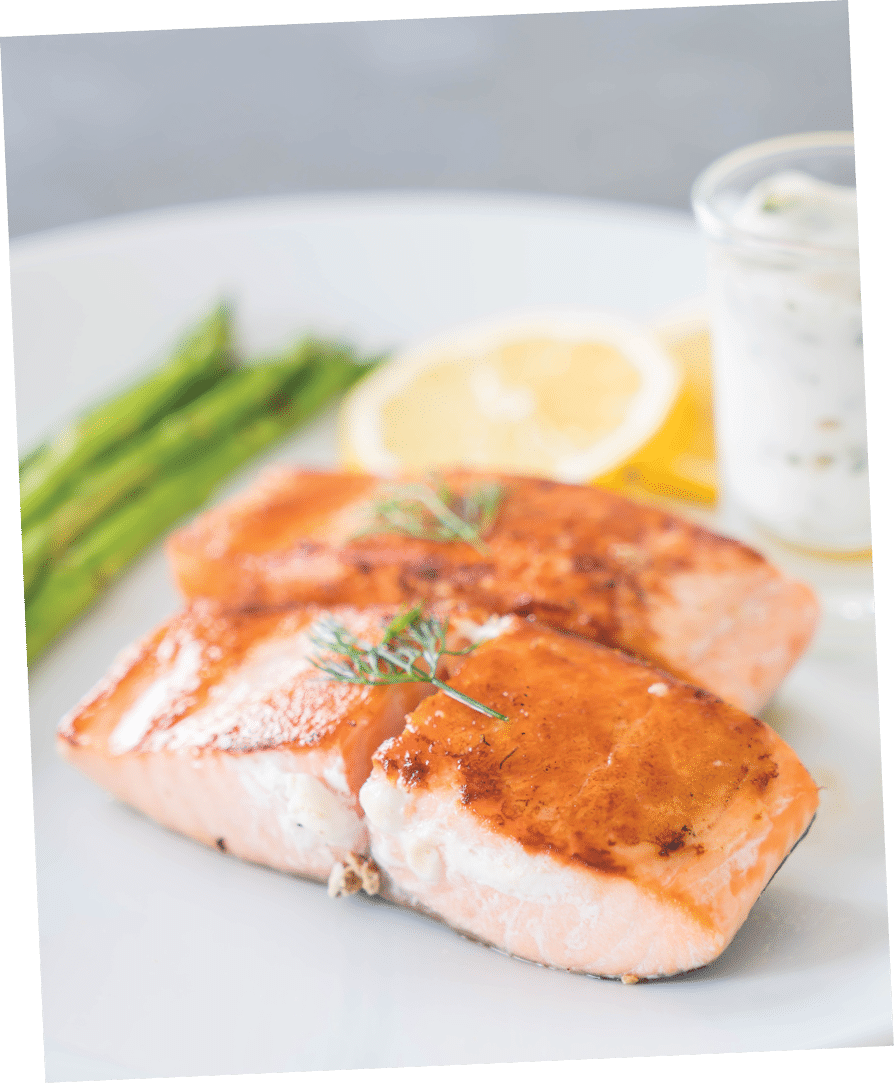 grilled salmon steak on the table