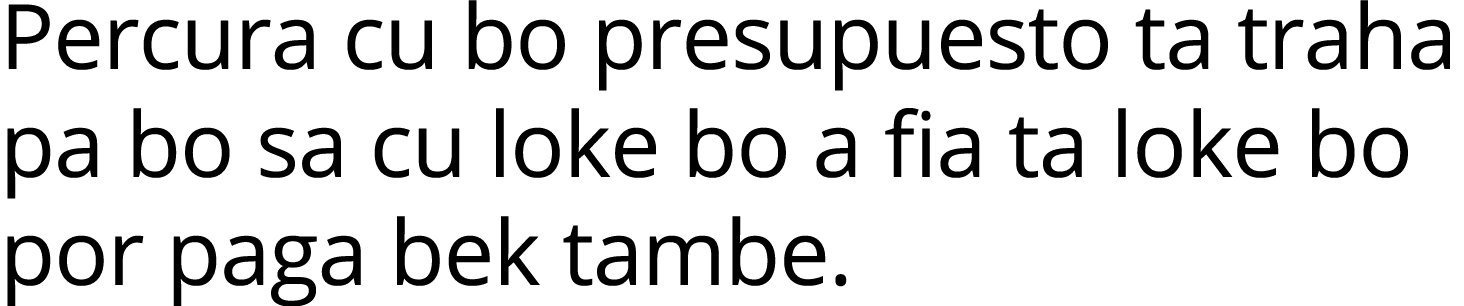 Percura cu bo presupuesto ta traha pa bo sa cu loke bo a fia ta loke bo por paga bek tambe 