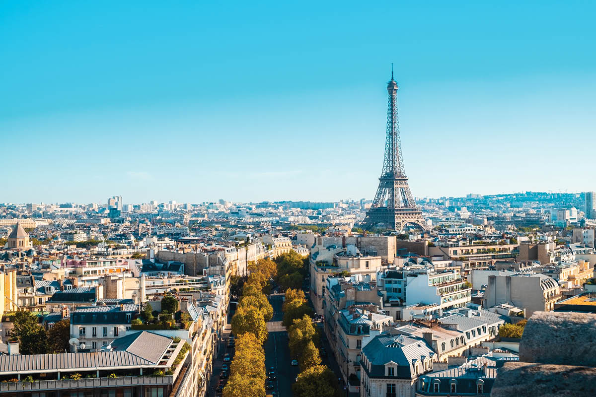 A cityscape of Paris under the sunlight and a blue sky in Fran