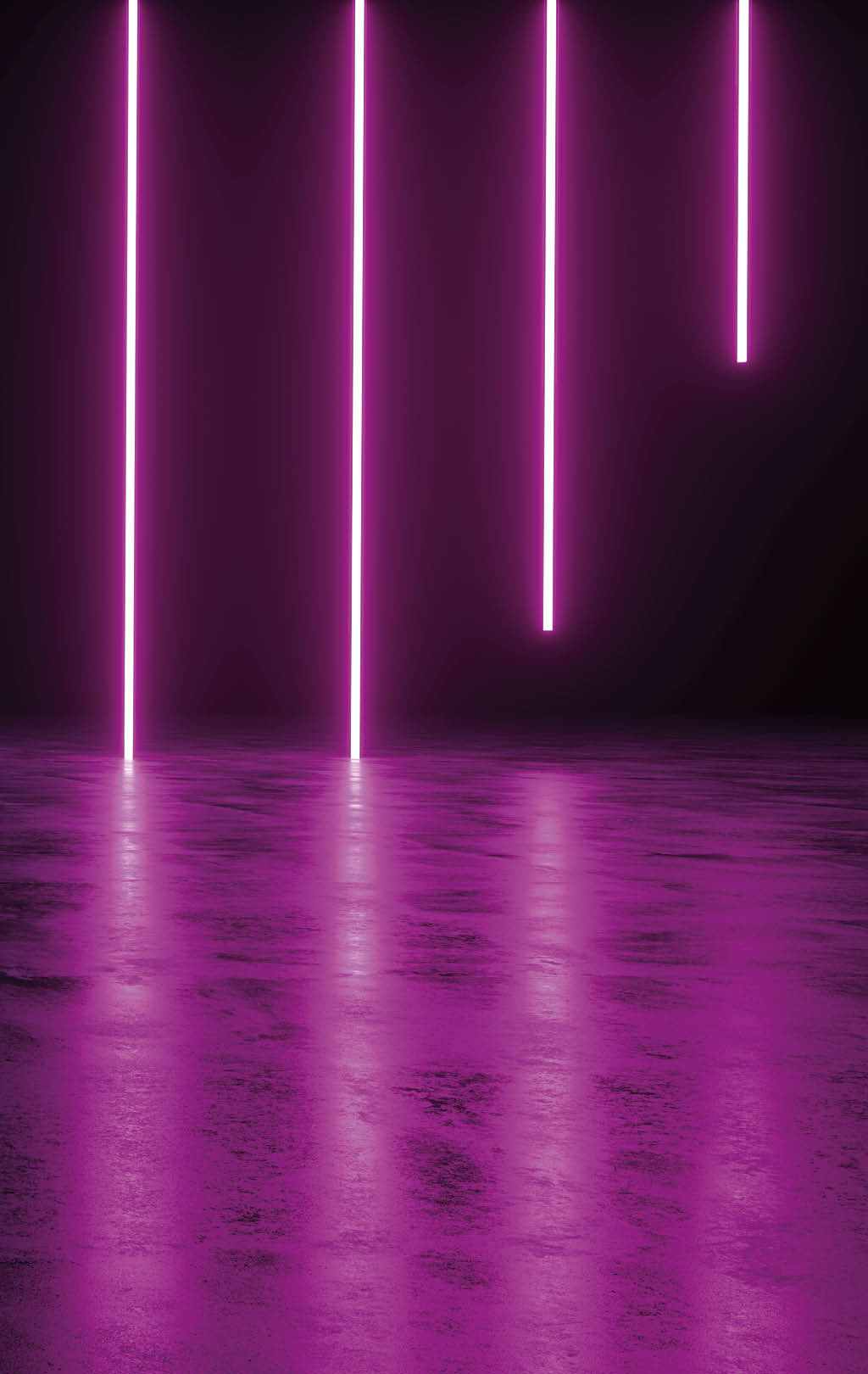 Futuristic Sci-Fi Abstract Blue And Purple Neon Light Shapes On Black Background And Reflective Concrete With Empty Space For Text 3D Rendering Illustration