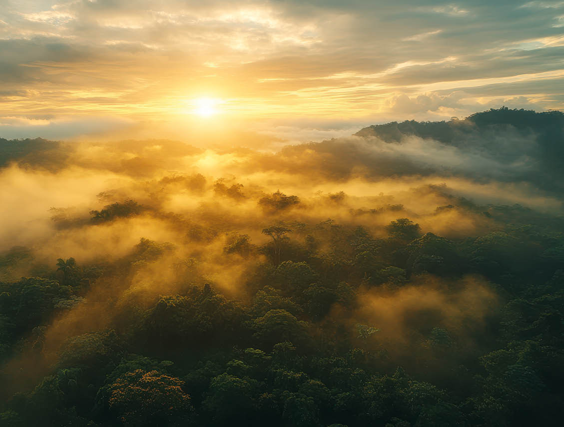 cinematic style, Cloud forest, sunset, Monteverde Cloud Forest Reserve in Costa Rica, top view --ar 16:9 --style raw --stylize 300 --v 6.1 Job ID: d15af34e-bac4-436f-b9e3-71a257ea40d7