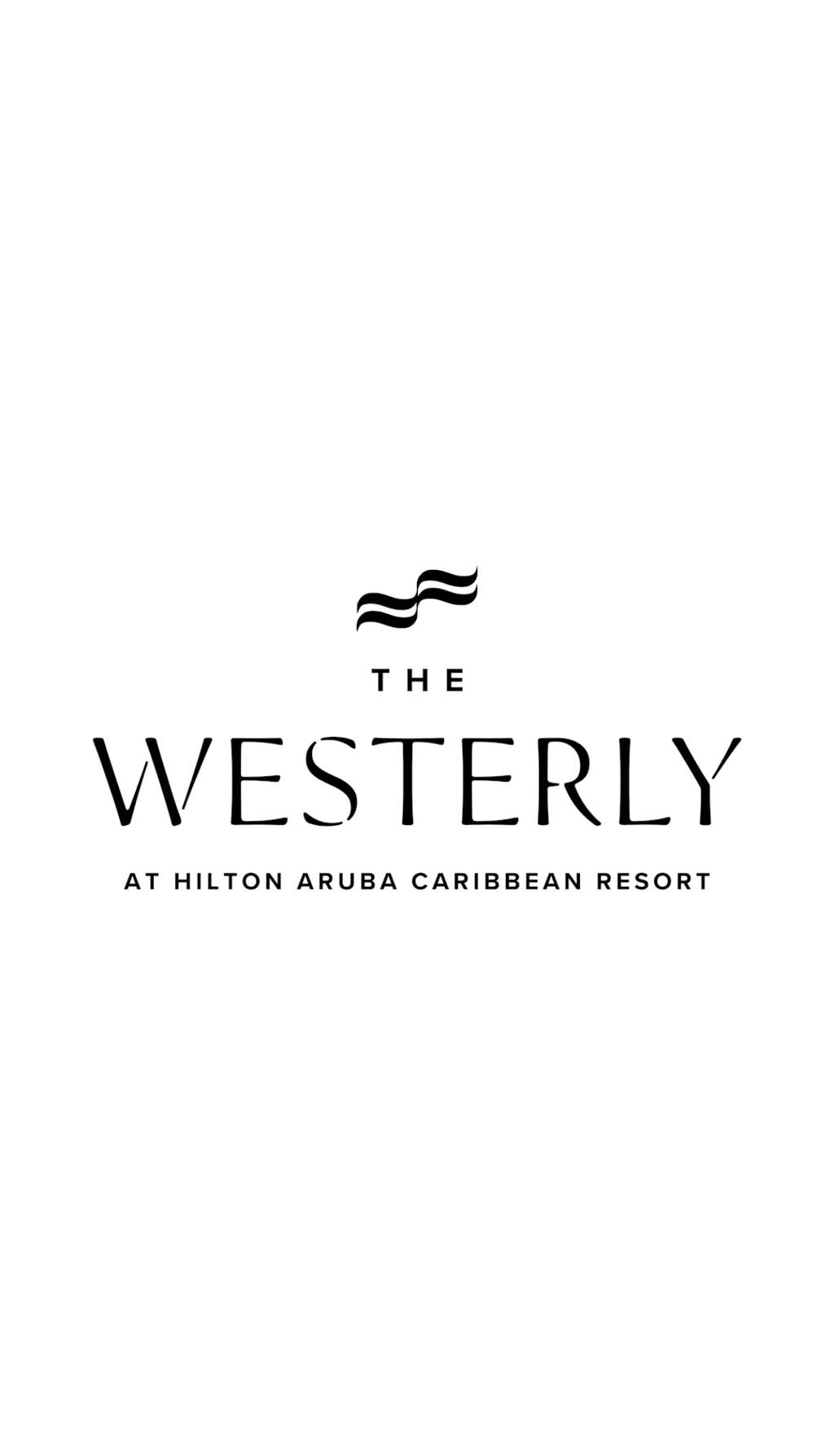 Logotipo elegante en blanco y negro que dice The Westerly en el resort Hilton Aruba Caribbean. Descripci n generada con IA