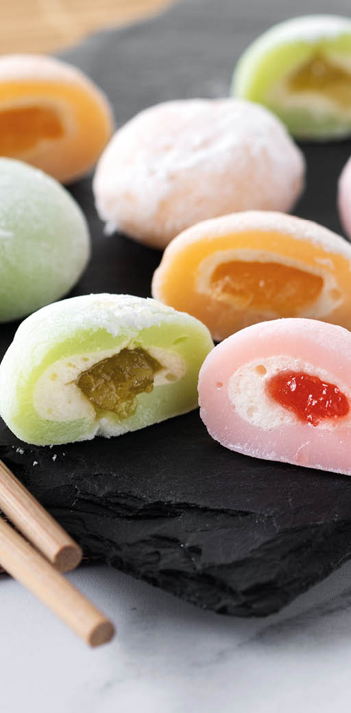 Japanese colorful mochi on marble background
