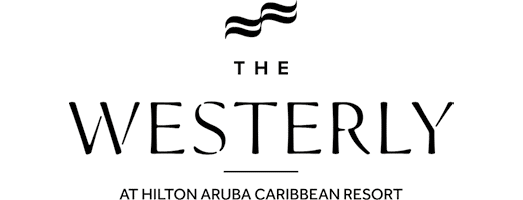 Logotipo elegante en blanco y negro que dice The Westerly en el resort Hilton Aruba Caribbean. Descripci n generada con IA