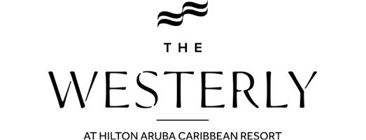 Logotipo elegante en blanco y negro que dice The Westerly en el resort Hilton Aruba Caribbean. Descripci n generada con IA