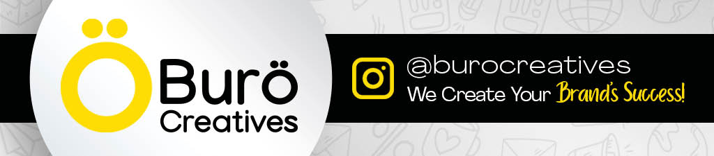 Logotipo de Bur Creatives junto a un recuadro negro con el  cono de Instagram y el texto We Create Your Brand's Success en estilo moderno y colores amarillo, blanco y negro.  Descripci n generada con IA
