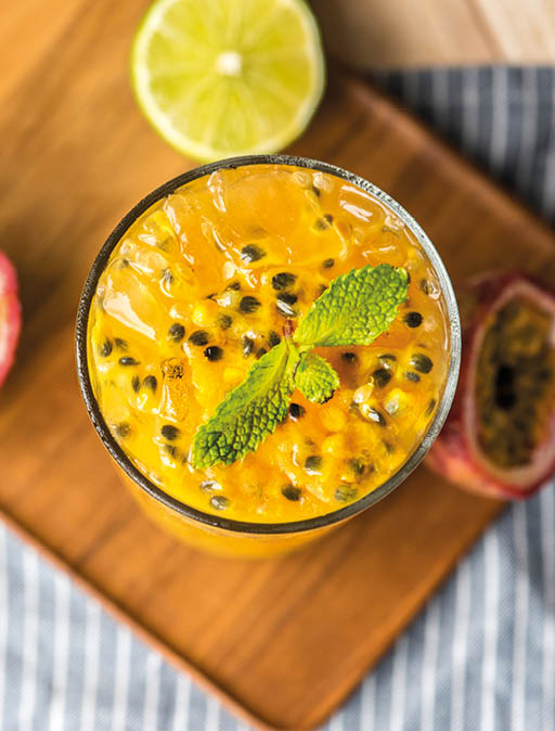 Fresh passionfruit smoothie macro shot