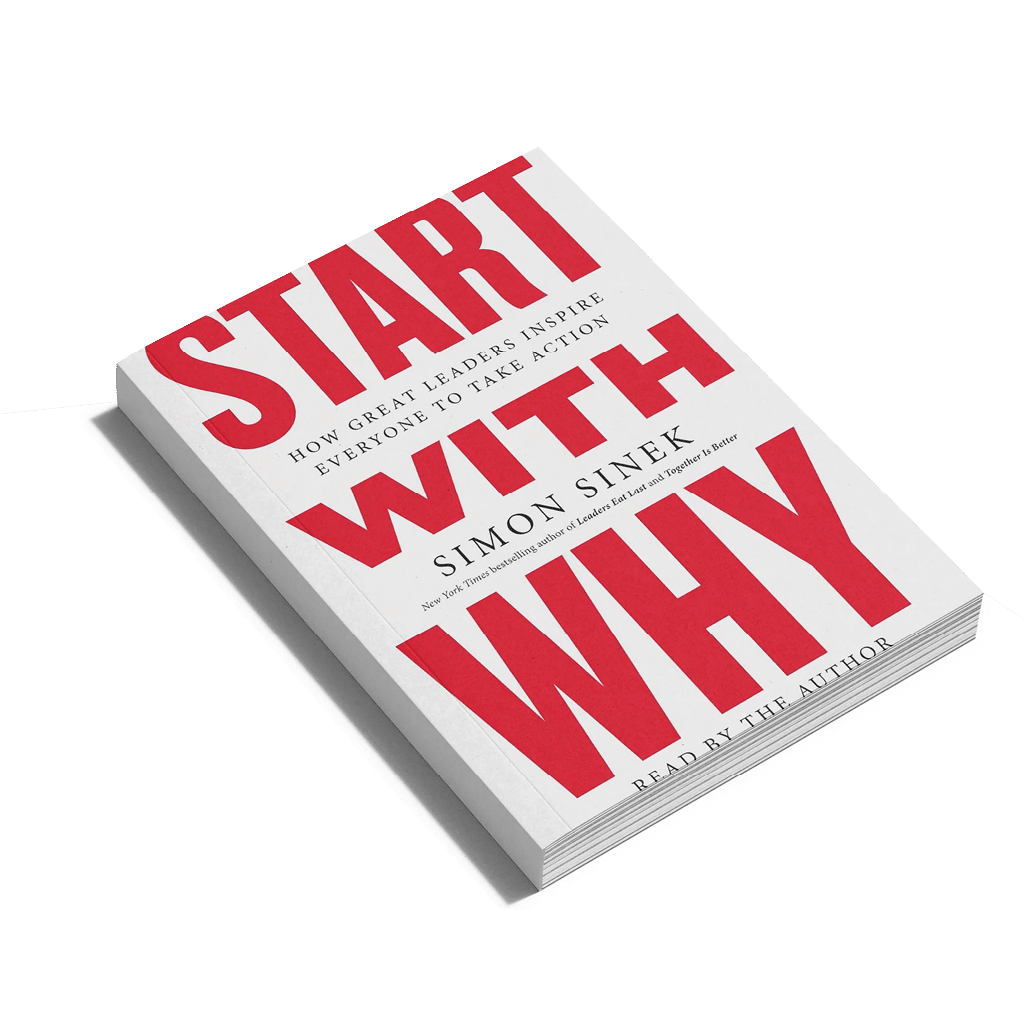Libro titulado “Start with Why" de Simon Sinek con portada blanca y texto en rojo y negro. Descripci n generada con IA